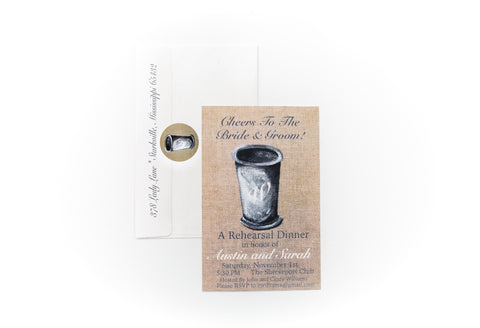 Burlap Mint Julep Cup Invitations || Southern Cocktail Party Inspired Invitations - Old Southern Charm