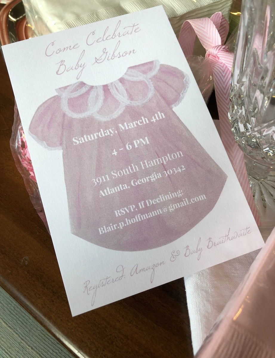 Bronze baby shower invitations with vintage print envelope liner, image size:922x1200