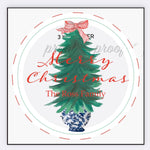 Blue and White Chinoiserie Christmas Tree Large Gift Tag Sticker || Personalized Christmas Tags