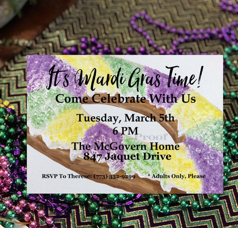 Mardi Gras King Cake Invitation || Mardi Gras Celebration Invitations - Old Southern Charm