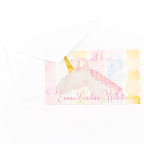 Gift Tag / Enclosure Card with Envelope - Magical Pink Unicorn - Old Southern Charm