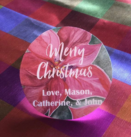 Christmas Poinsettia Gift Tag Stickers || Custom Santa Stickers