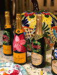 Painted Champagne Bottles - Christmas - Poinsettia - Wreath - Old Southern Charm
