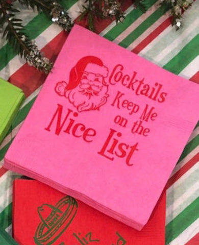 Hot Pink Vintage Santa Cocktail Napkins || Christmas Napkins With Funny Sayings