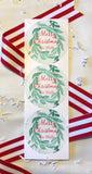 Green Leaf Wreath Large Personalized Gift Tag Stickers || Custom Santa Stickers