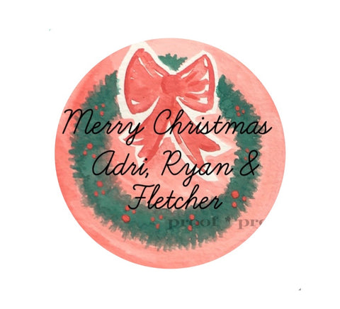 Christmas Wreath Large Gift Tag Sticker || Personalized Santa Stickers