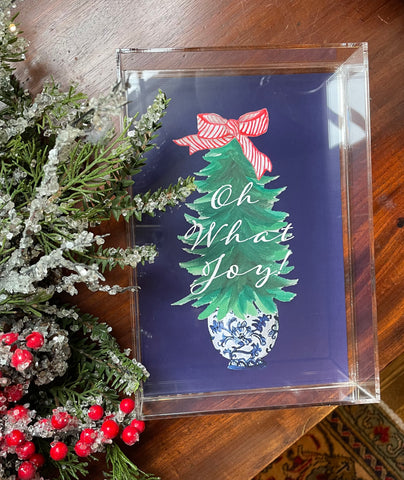 Blue and White Chinoiserie Themed Christmas Tray