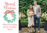 Married Christmas Theme Christmas Photo Card || Horizontal or Vertical || Watercolor Christmas Card with Wreath and Bow Design